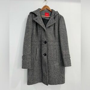 ESPRIT Wool Blend Hooded Jacket Grey Tweed XL